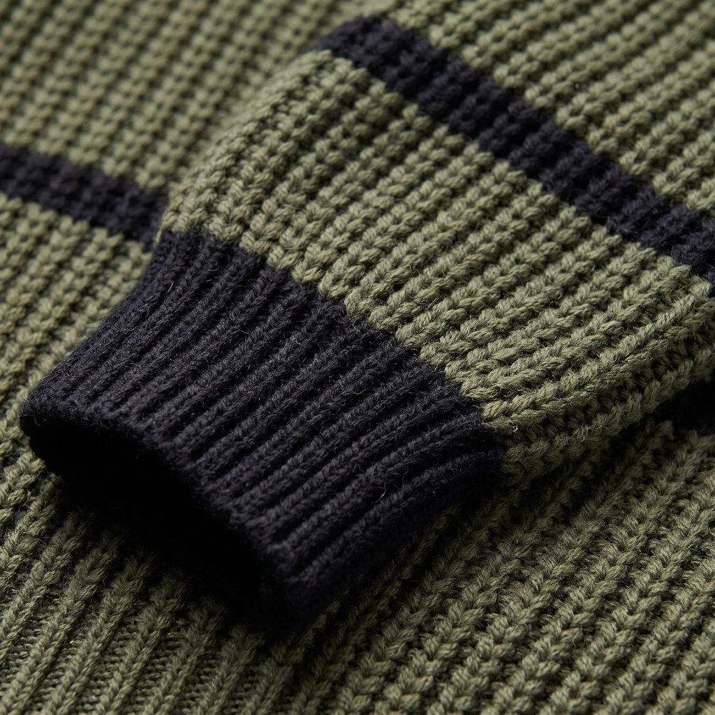SERELLE STAND COLLAR STRIPED SWEATER