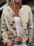 Vintage Flower Art Print Buttoned Cardigan