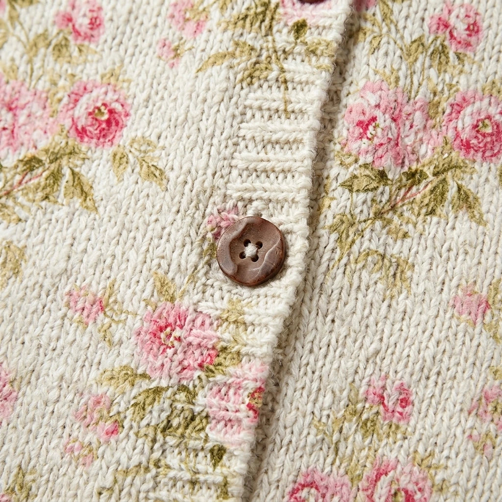 Flowers & Leaves Print Buttoned Cardigan
