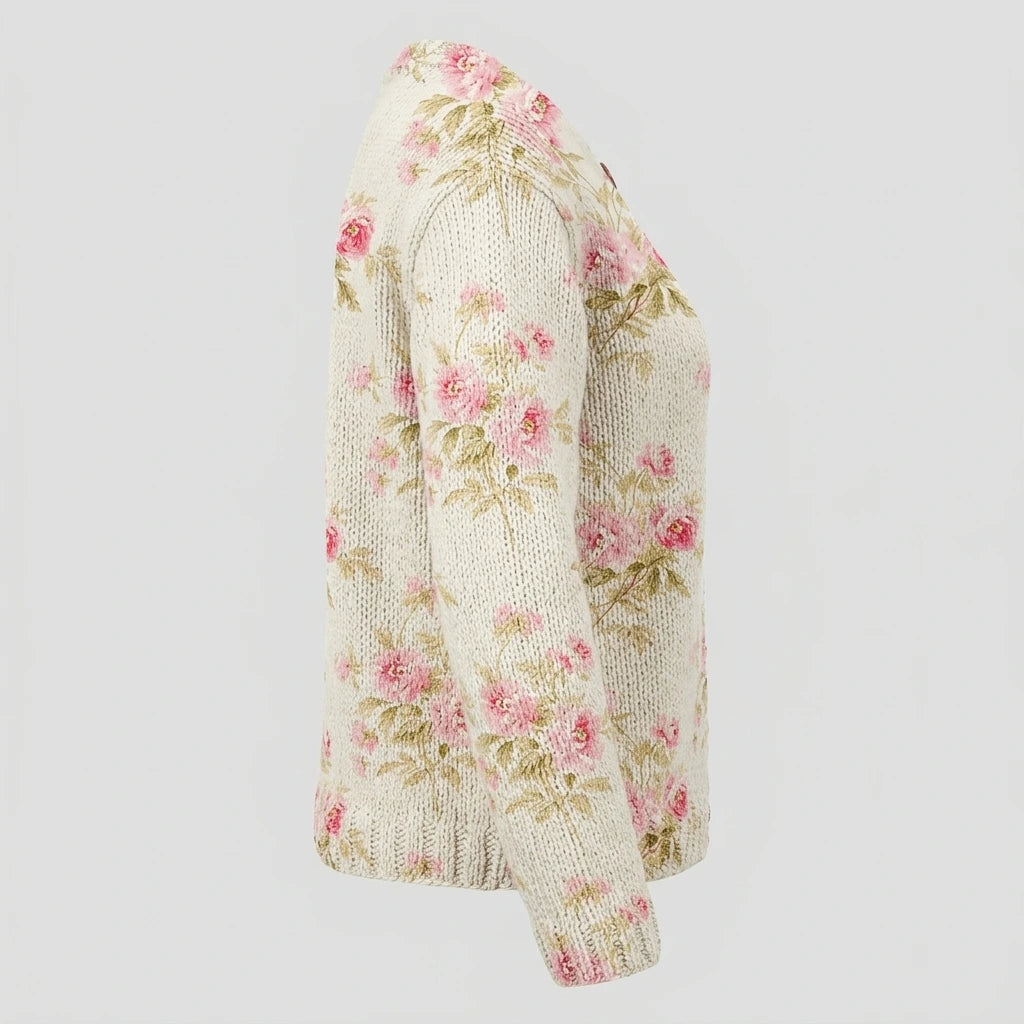 Flowers & Leaves Print Buttoned Cardigan