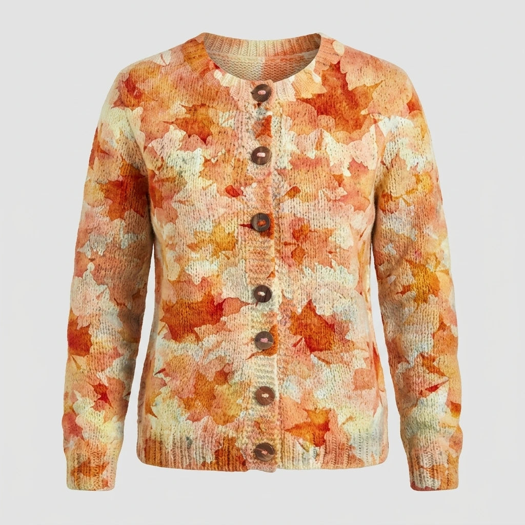 Maple Leaf Autumn Art Print Buttoned Cardigan