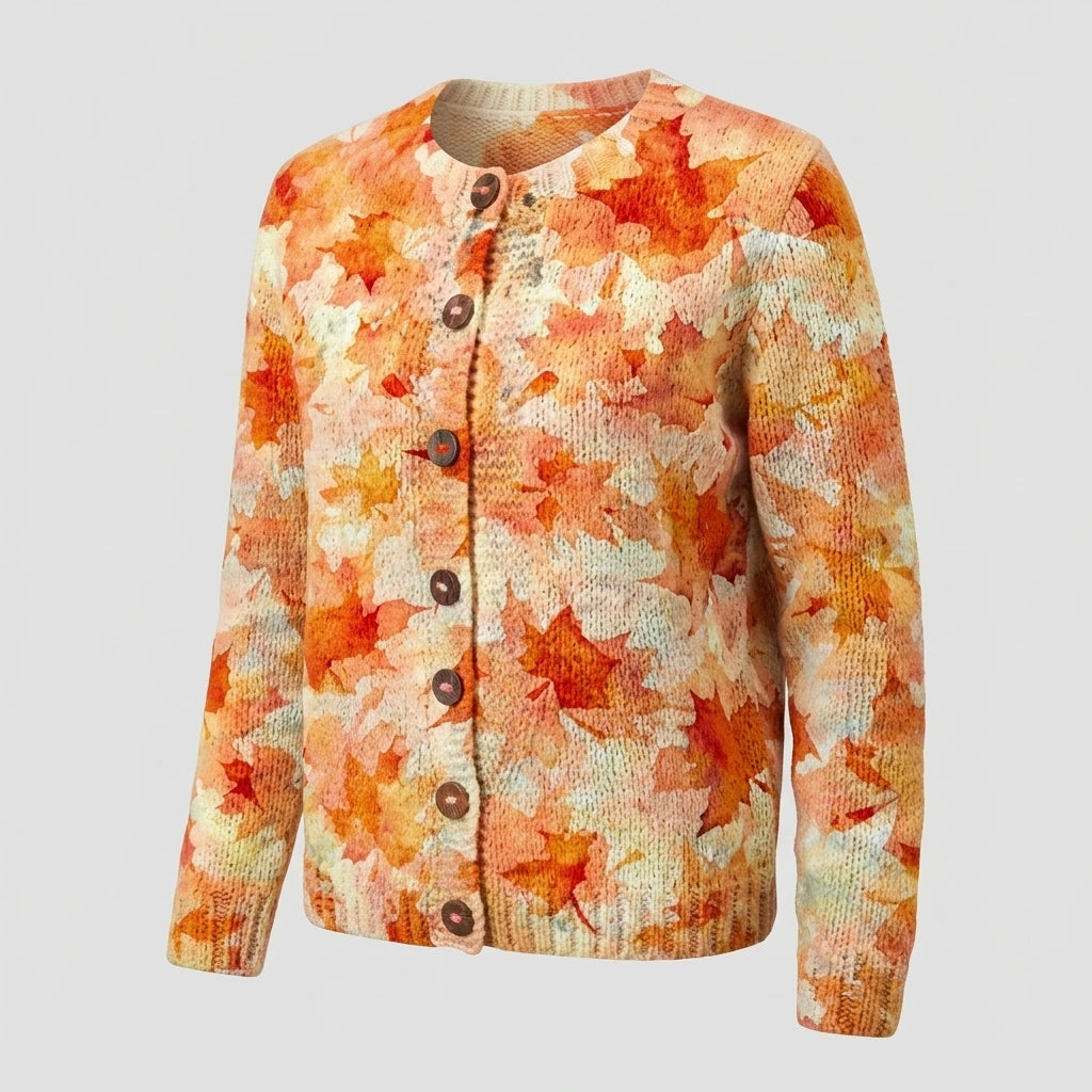 Maple Leaf Autumn Art Print Buttoned Cardigan