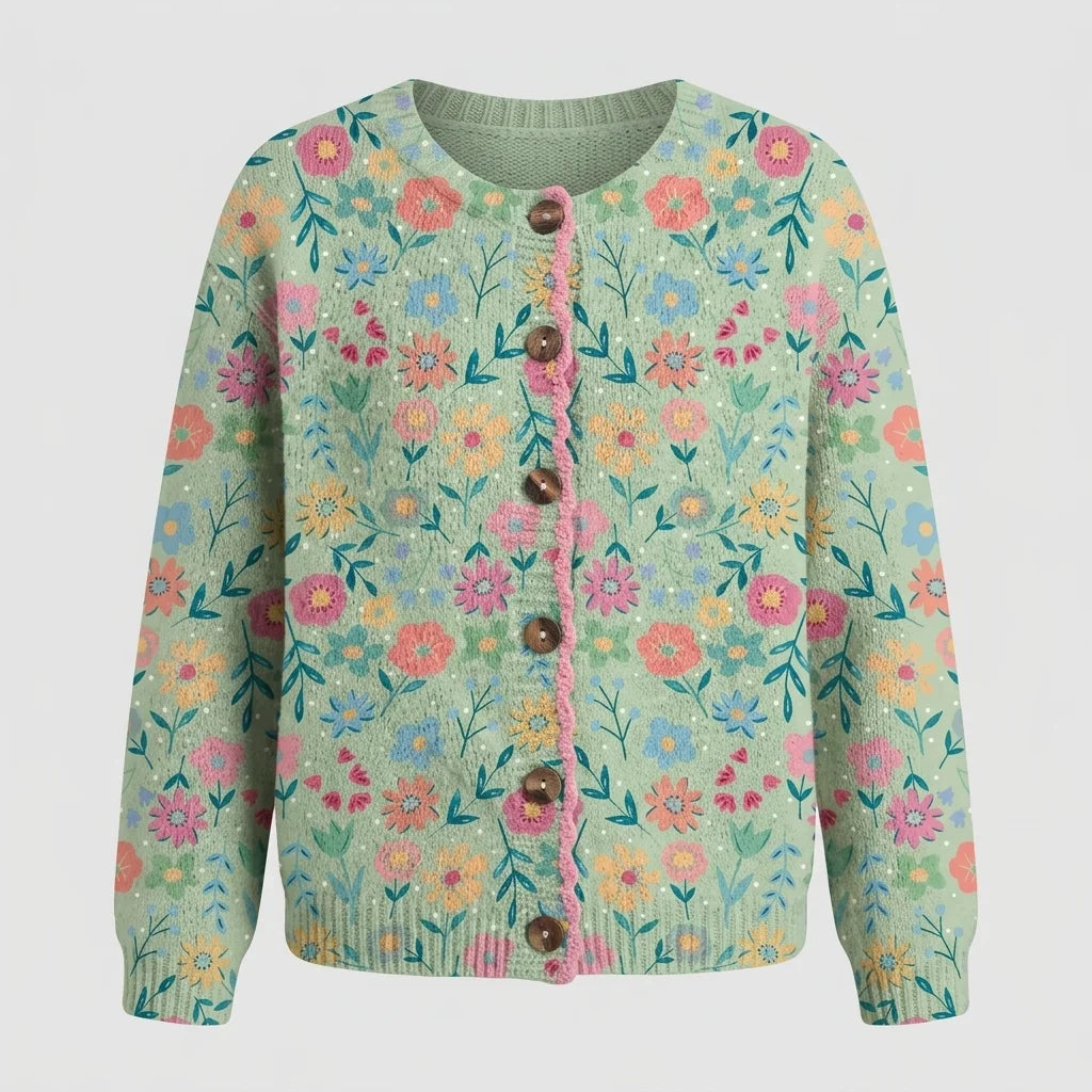 Floral Pattern Print Buttoned Cardigan