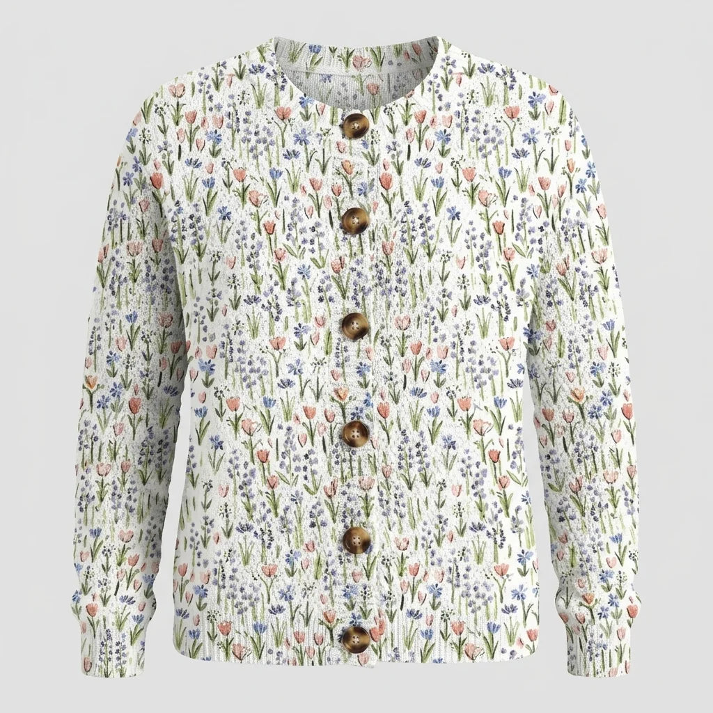 Floral Pattern Printed Buttoned Cardigan