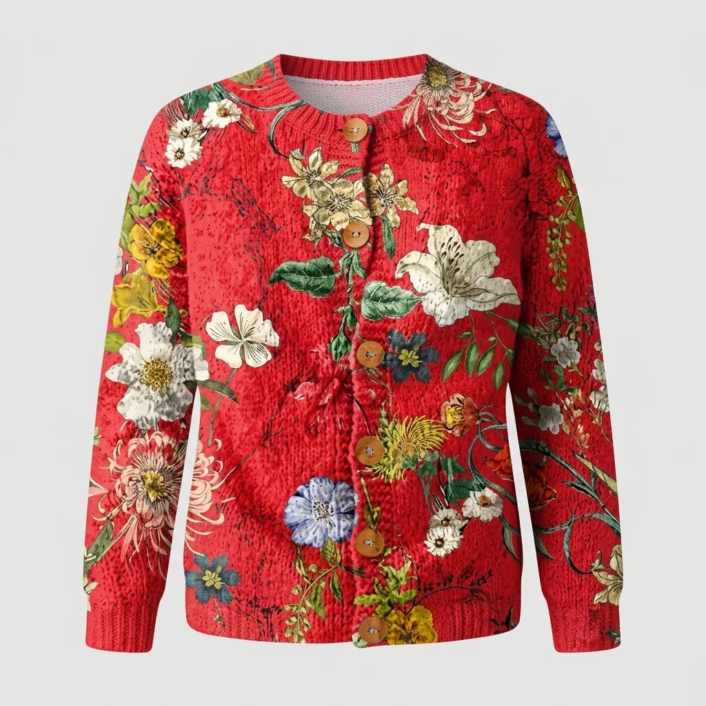 Vintage Floral Art Print Buttoned Cardigan