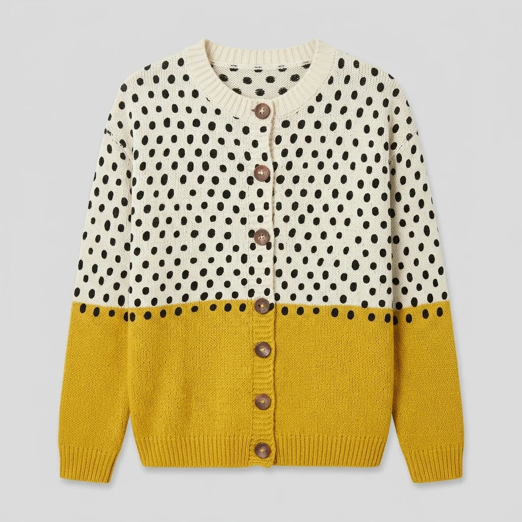 Yellow Polka Dots Print Buttoned Cardigan