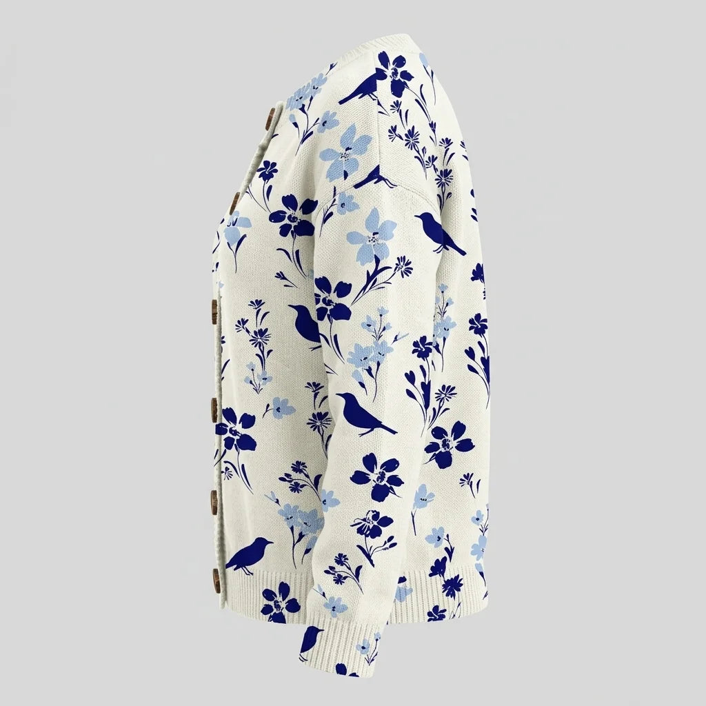 Vintage Flower Art Print Buttoned Cardigan