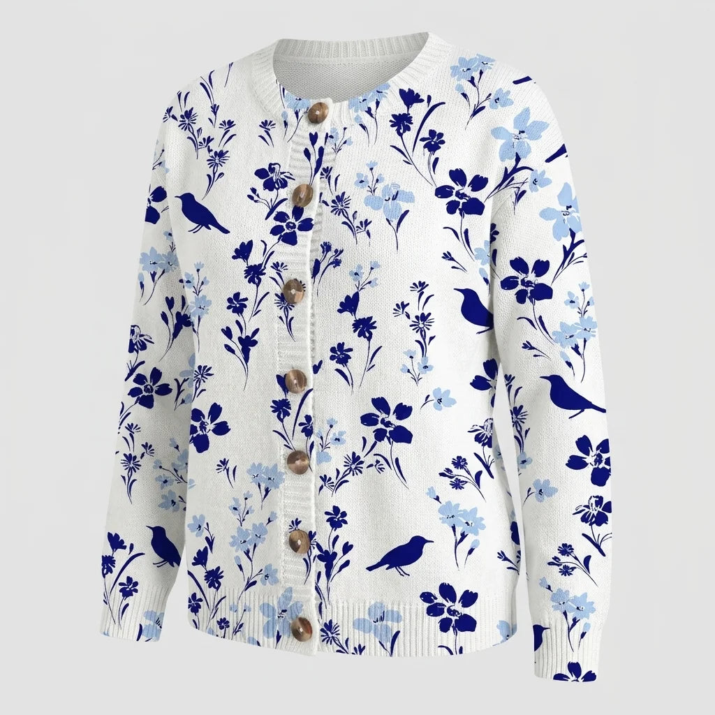 Vintage Flower Art Print Buttoned Cardigan