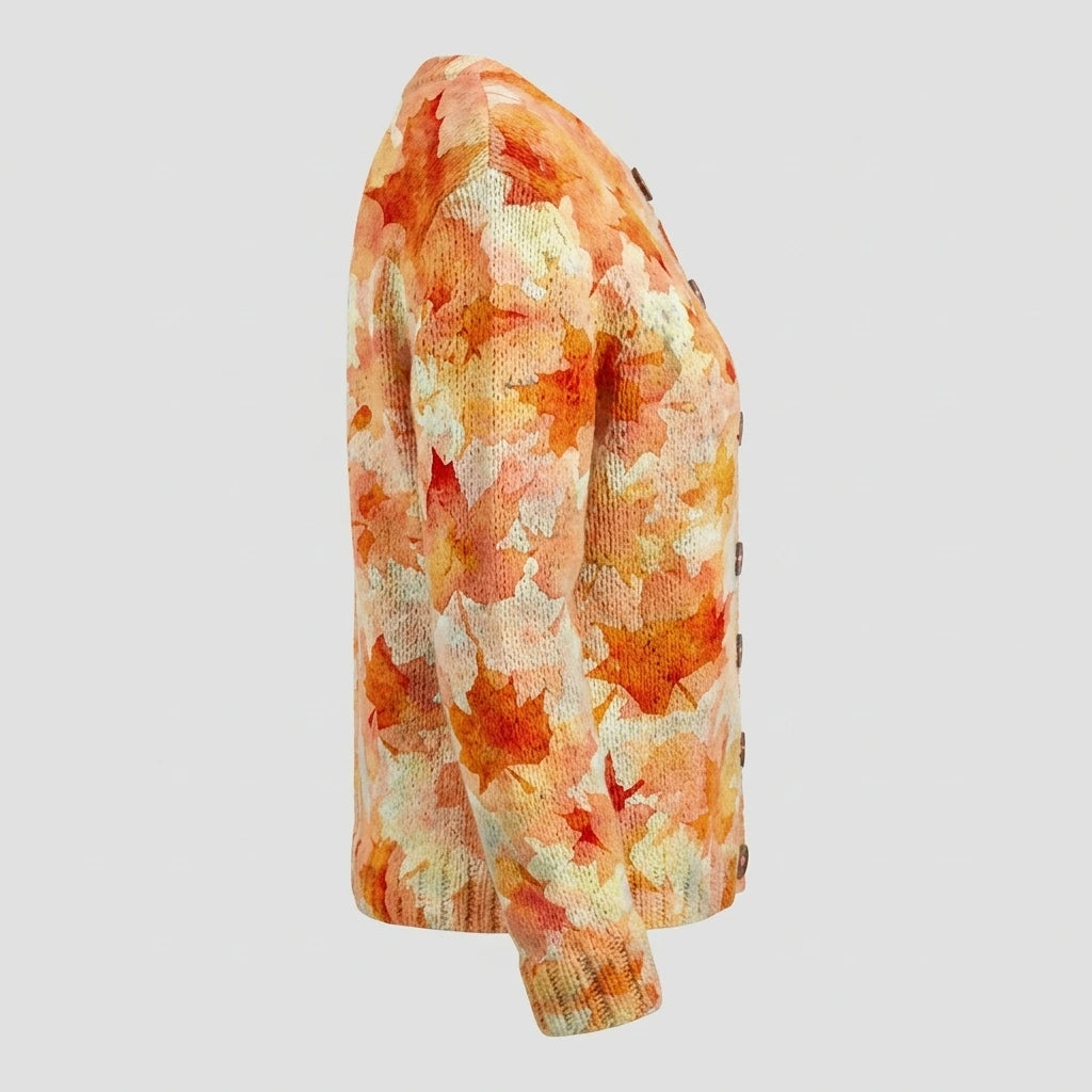 Maple Leaf Autumn Art Print Buttoned Cardigan