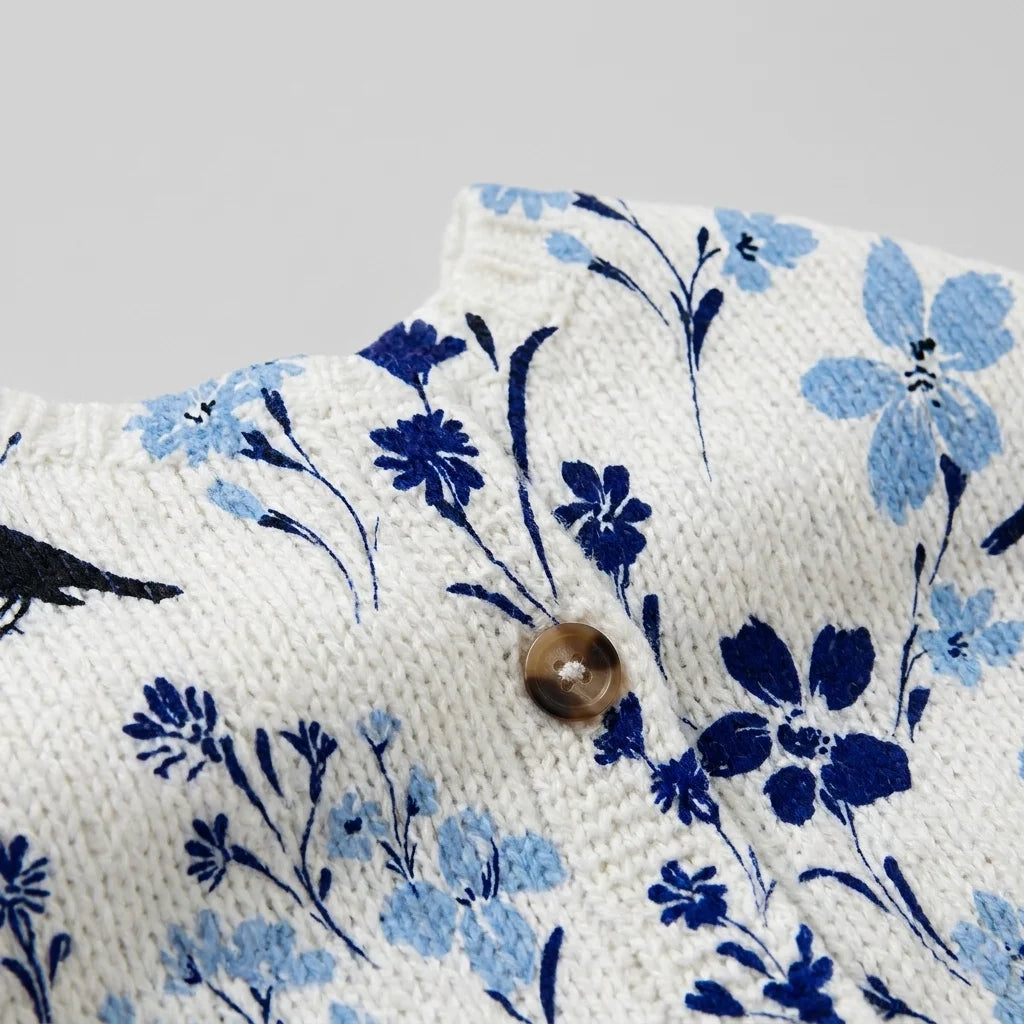 Vintage Flower Art Print Buttoned Cardigan