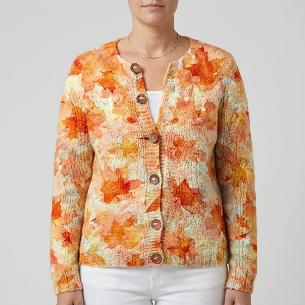 Maple Leaf Autumn Art Print Buttoned Cardigan