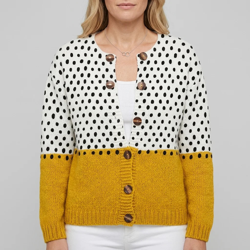 Yellow Polka Dots Print Buttoned Cardigan