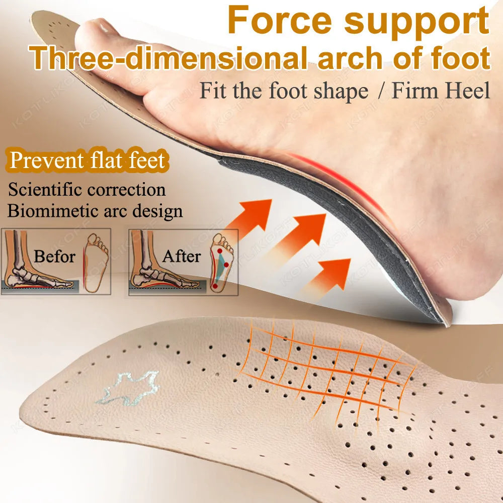 Genuine Leather Orthopedic Insoles For Flat Foot Arch Support Shoe Pad Deodorizing Breathable Arch Foot Care Sole Insert
