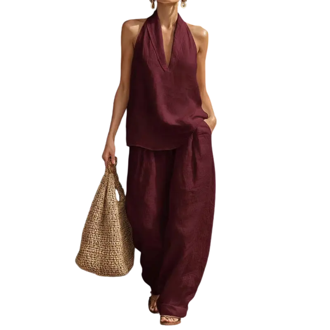Ismerie | Conjunto Fluido de Dos Piezas con Escote Halter