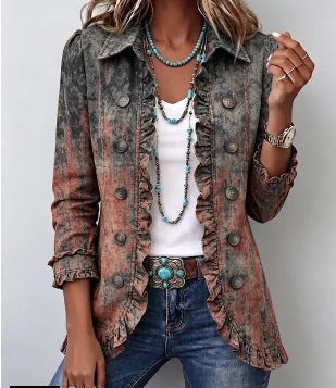 Flavia | Vintage Textured Ombré Frill Jacket