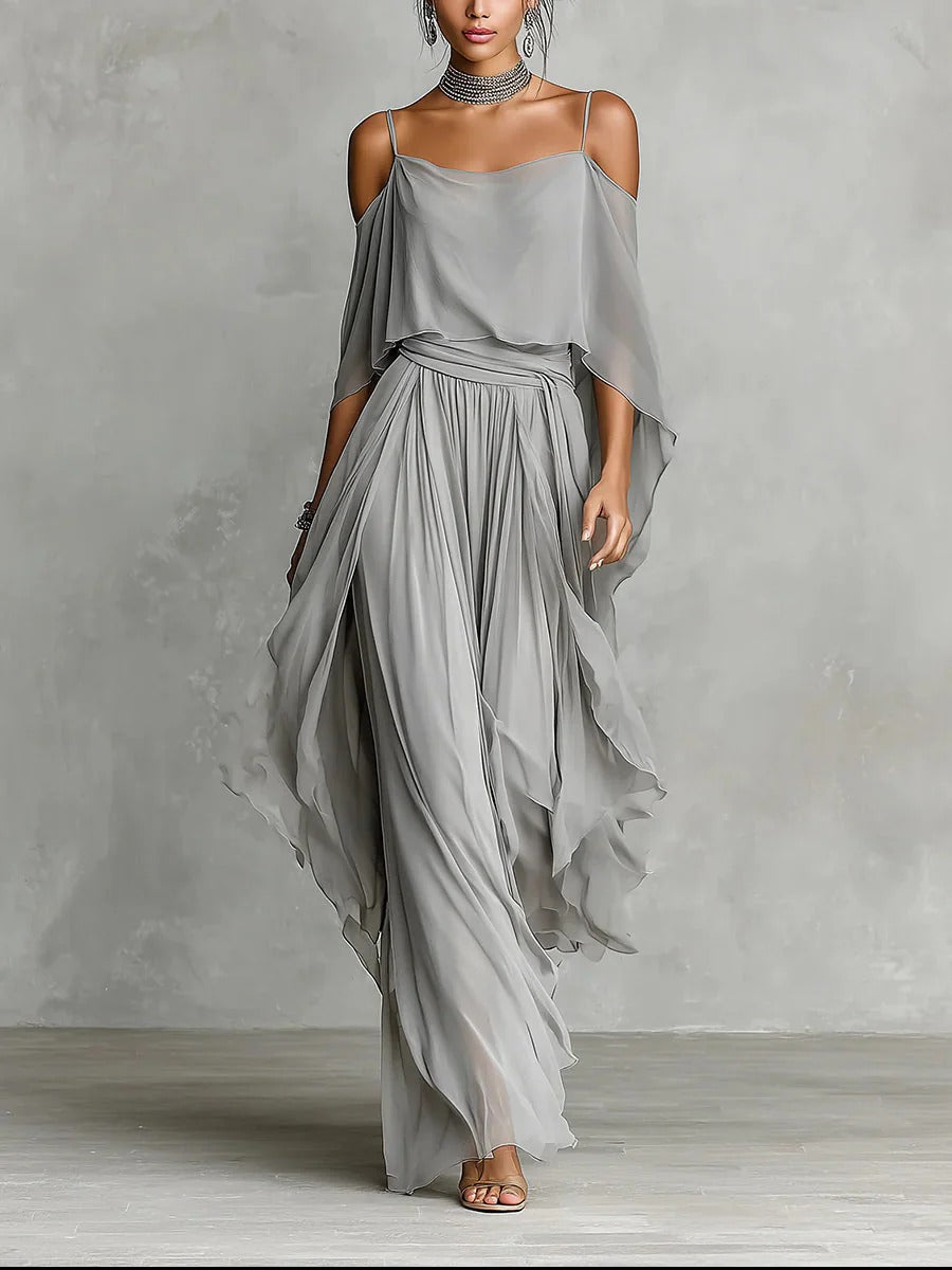 Meliora | Conjunto Fluido Gris con Top de Tirantes y Pantalón Ligero