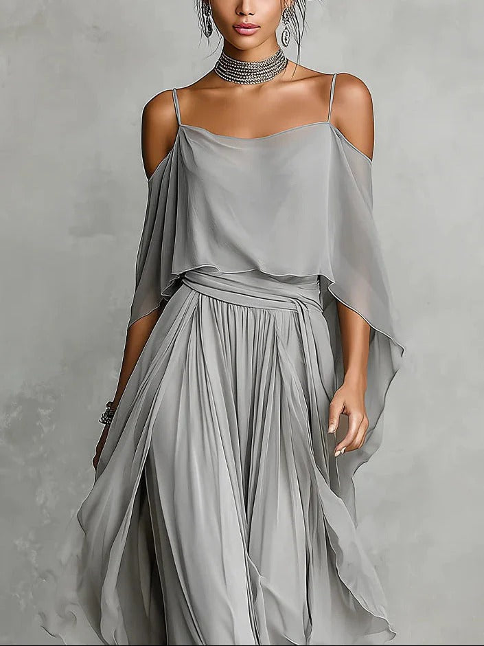 Meliora | Conjunto Fluido Gris con Top de Tirantes y Pantalón Ligero